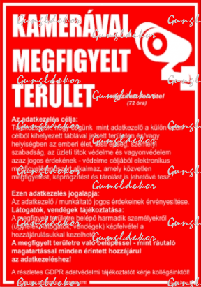 GDPR kamerával megfigyelt terület matrica vagy tábla
