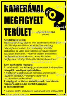 GDPR kamerával megfigyelt terület matrica vagy tábla