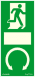 Utánvilágítós tábla, zöld háttér, álló kivitel kilincshez, jobbra futó ember az ajtóban , alatta mindkét irányba forgó kilincs piktogram
