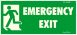 Utánvilágítós tábla, zöld háttér, balra futó ember az ajtóban, emergency exit felirattal