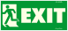 Utánvilágítós tábla, zöld háttér, balra futó ember az ajtóban, exit felirattal