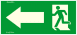 Utánvilágítós tábla, zöld háttér, baloldalt balra mutató nyíl, jobboldalt balra futó ember az ajtóban