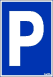 P betű matrica tábla, kék alapon nagy fehér P