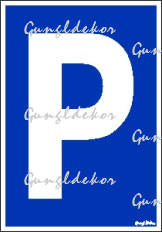 P betű matrica tábla, kék alapon nagy fehér P