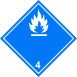 ADR 4.3 bárca Vízzel érintkezve gyúlékony gázokat fejlesztő anyagok  kék alapon fehér , kék élére állított négyzet, tűz piktogrammal
