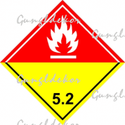 ADR 5.2 bárca Szerver peroxidok  piros alapon fehér , piros-sárga élére állított négyzet, tűz piktogrammal