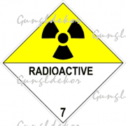 ADR 7D bárca Radioaktív anyagok, fehér-sárga élére állított négyzet, radioaktív piktogrammal