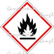 CLP GHS Tűzveszélyes, fokozottan tűzveszélyes anyag, élére állított négyzet piros szegéllyel, benne tűz piktogram