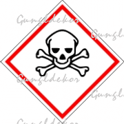 CLP GHS Mérgező, nagyon mérgező piktogram, élére állított négyzet piros szegéllyel, benne fekete koponya