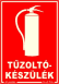 Tűzoltókészülék fluoros utánvilágító tábla matrica, piros alapon tűzoltókészülék piktogrammal