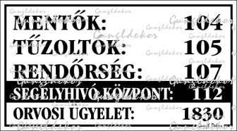 Mentők Tűzoltók Rendőrség Segélyhívó Központ Orvosi Ügyelet Telefonszámok Tábla Matrica