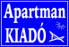 Apartman kiadó tábla matrica, kék alapon fehér szöveg