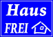 Haus frei tábla matrica, kék alapon fehér szöveg