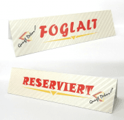 Foglalt - Reserviert asztali jelző dekor kartonból színes szöveggel éttermi logóval csomagban