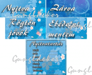 Kreatív nyitvatartásos táblák, kék virágos háttérrel