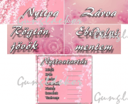 Kreatív nyitvatartásos táblák, rózsaszín virágos háttérrel