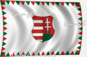 Kossuth címeres magyar zászló farkasfogas díszítéssel