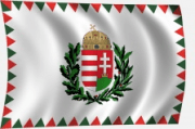 Címeres tölgy-olajágas magyar zászló farkasfogas díszítéssel