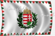 Címeres tölgy-olajágas magyar zászló farkasfogas díszítéssel